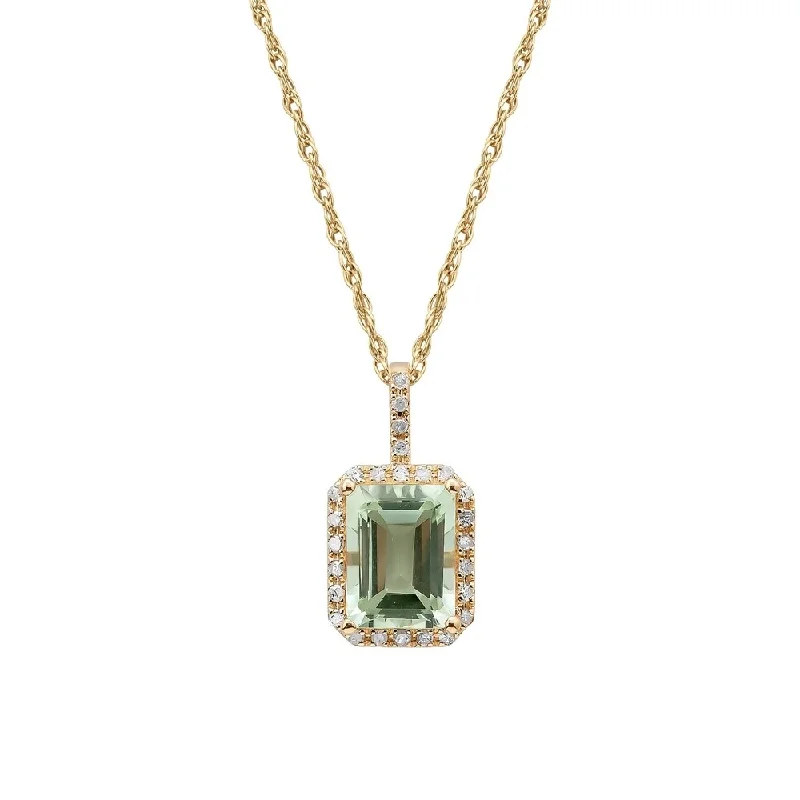 Vibrant enamel necklaces-Viducci 10k Yellow Gold Green Amethyst and Diamond Halo Necklace