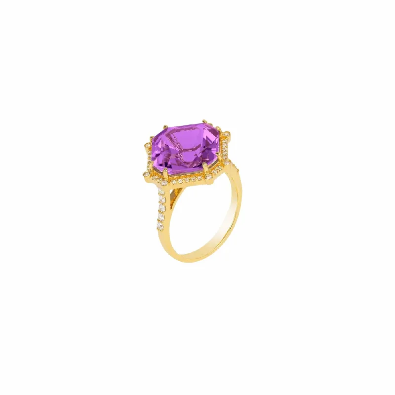 Halo sapphire engagement rings-Amethyst and Diamond Gossip Ring