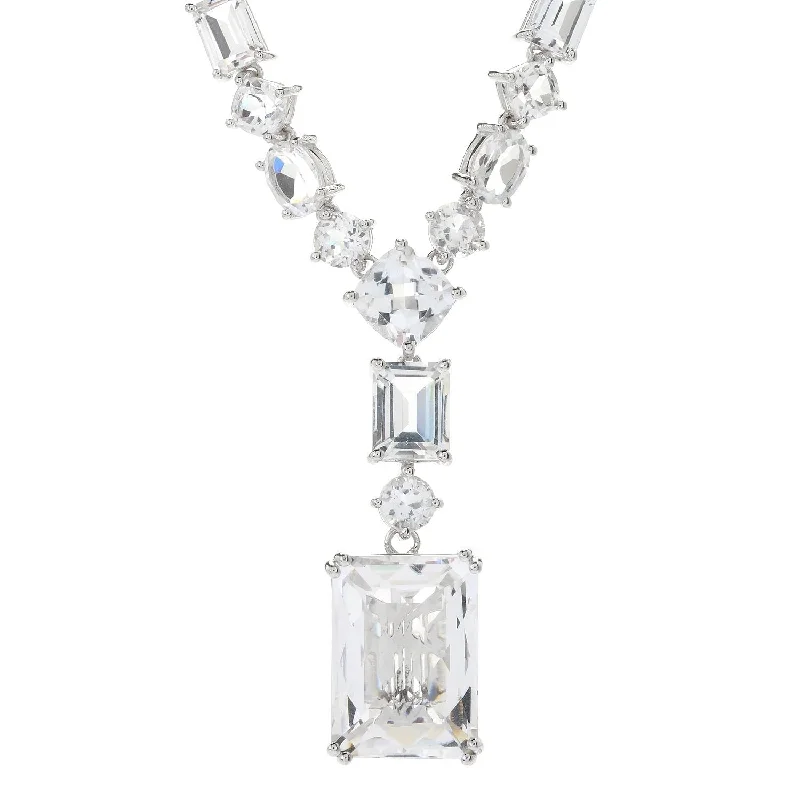 Secure clasp necklaces-925 Sterling Silver White Quartz and White Topaz Y-Shape Necklace