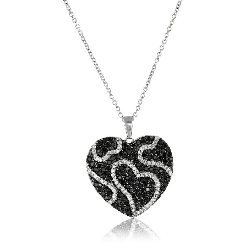 Nostalgic photo necklaces-Sterling Silver 2.8ctw Black Spinel & Created White Sapphire Heart Necklace