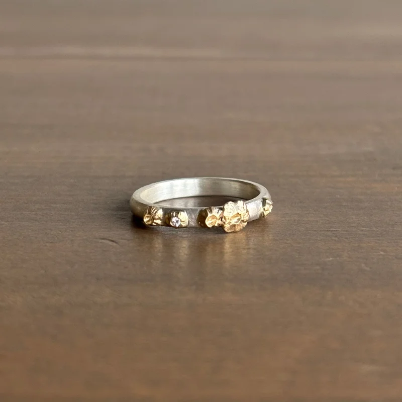 Silver & Gold Barnacle Ring with Diamond