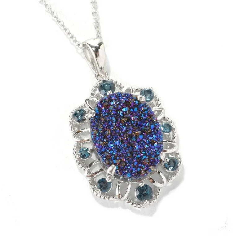 Worn style necklaces-Sterling Silver Blue Drusy London Blue Topaz Necklace