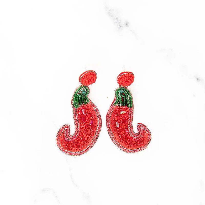 Thin hoop earrings-Beaded Red Hot Pepper Earrings