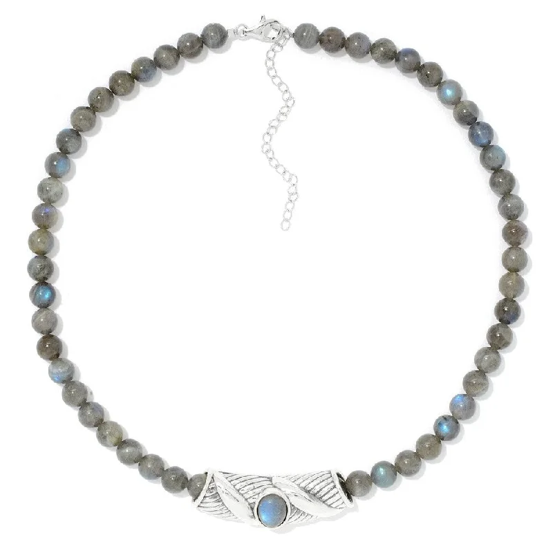 Faith charm necklaces-Sterling Silver Oval Labradorite Slide Pendant & 18" Bead Necklace