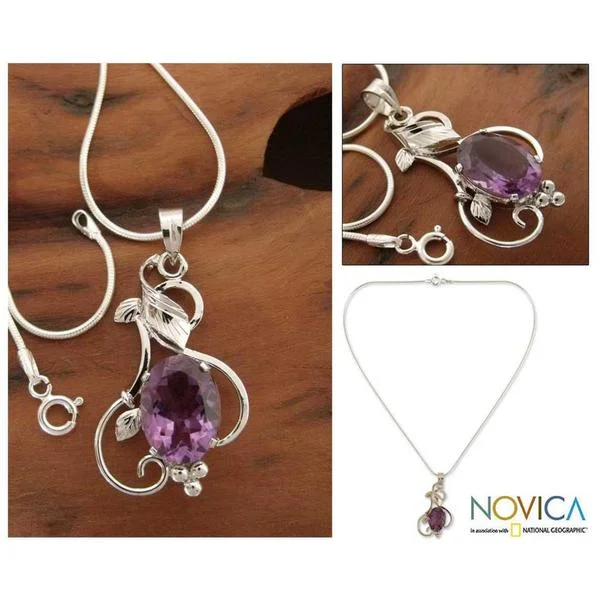 Victorian style necklaces-Sterling Silver 'Summer Glory' Amethyst Necklace (India)