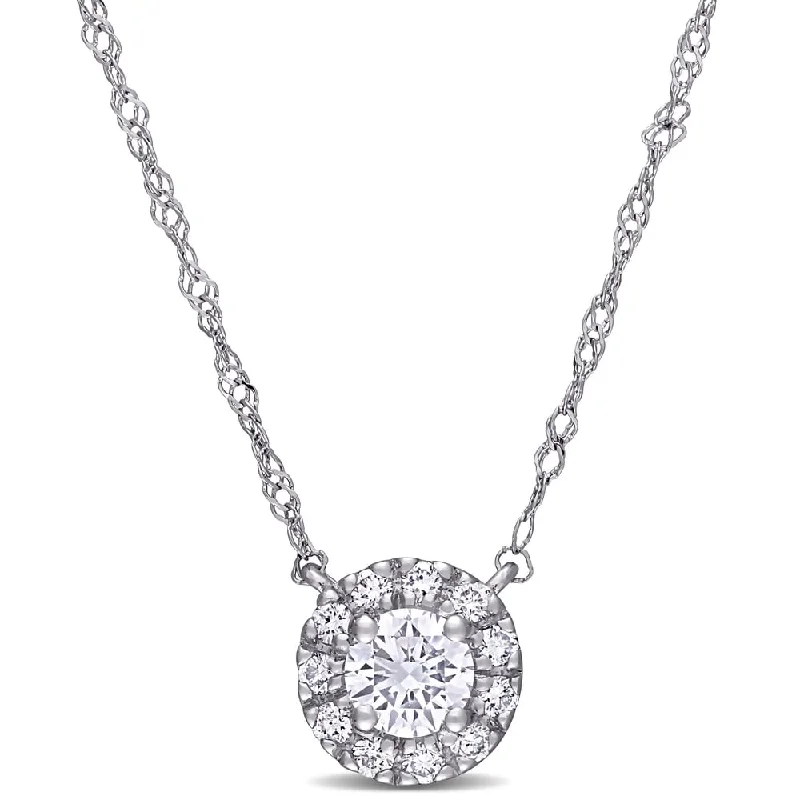 Oval gem necklaces-Eternally Yours 3/8ct TW Lab Grown Diamond Halo Necklace in 14k White Gold