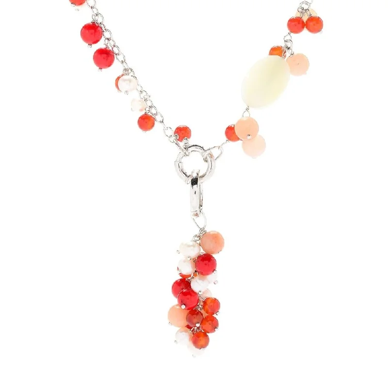 Leaf motif necklaces-Sterling Silver 36" 12-in-1 Convertible Coral Beaded Necklace