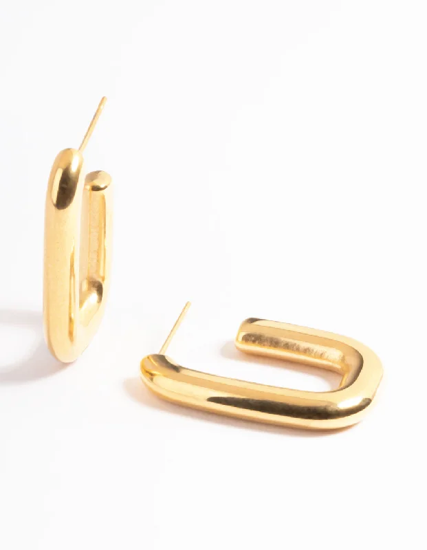 Thin hoop earrings-Waterproof Gold Plated Stainless Steel Rounded Square Hoop Earrings