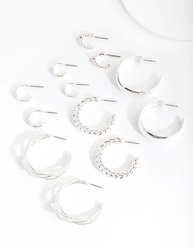 Thick hoop earrings-Silver Multi Twist Hoop Earring 6-Pack