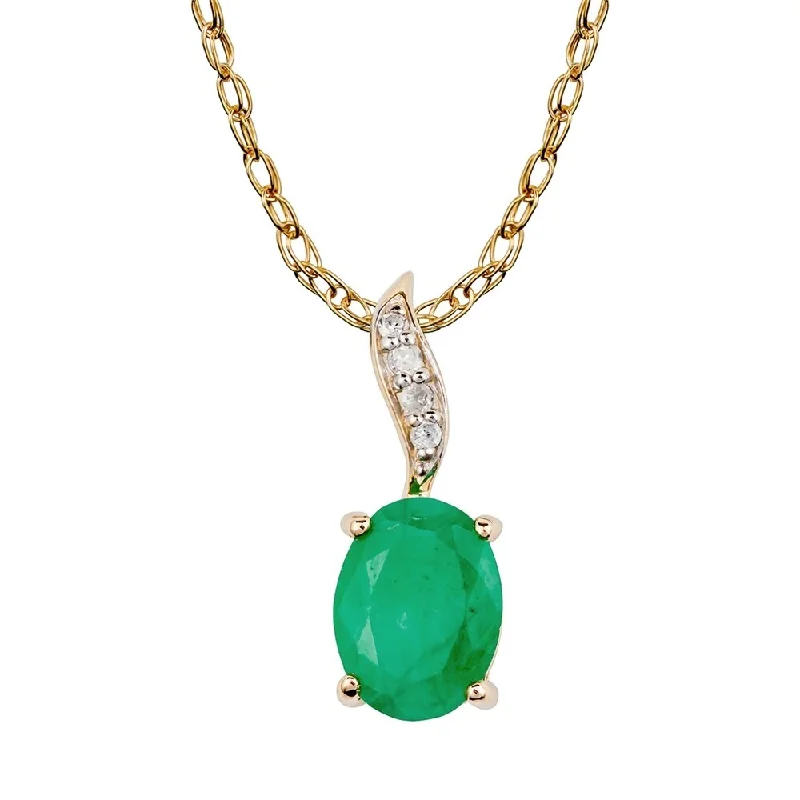 Crystal-twisted necklaces-Viducci 10k Yellow Gold Genuine Oval Emerald and Diamond Pendant Necklace