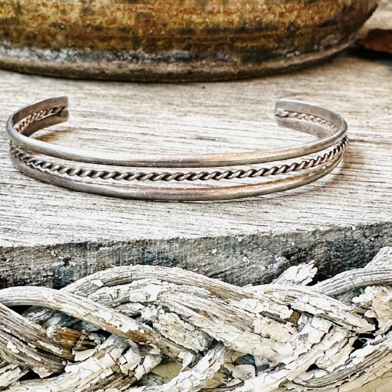 Subtle accent bangles-Vintage Handmade Sterling Silver Twisted Wire Cuff Bracelet