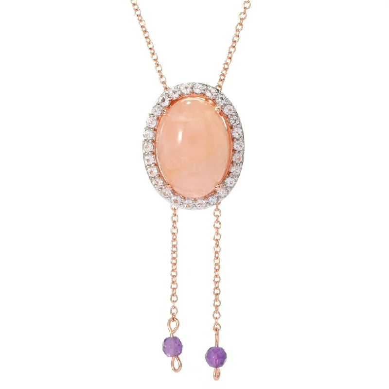 Satin gold necklaces-18K Vermeil 17ct Opaque Morganite, White Topaz & Amethyst Necklace - Pink