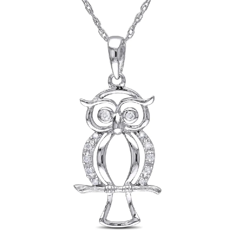 Ten-strand necklaces-Miadora 10k White Gold Diamond Accent Owl Necklace