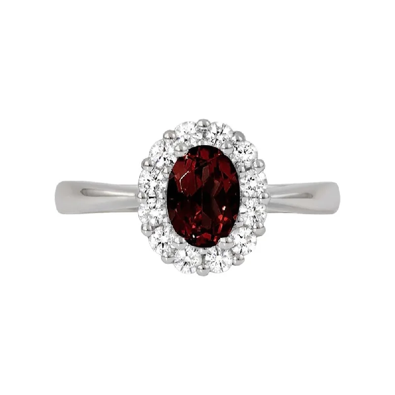 Surf theme engagement rings-Garnet and Diamond Halo Ring