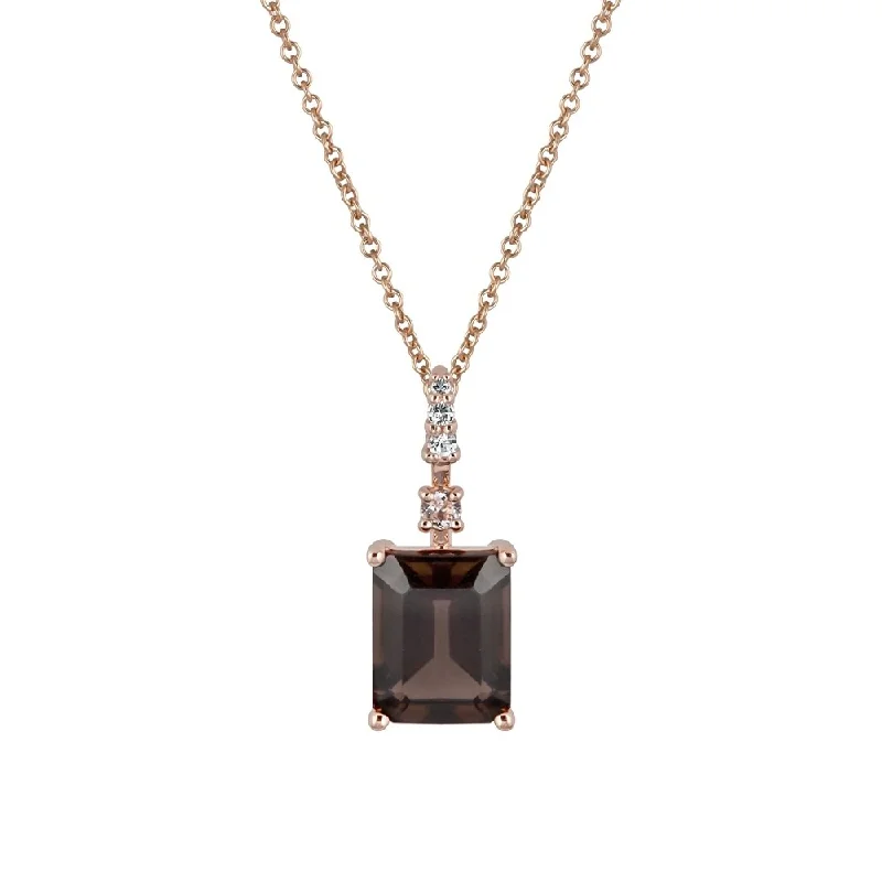 Victorian style necklaces-Viducci 10k Rose Gold Genuine Emerald-Cut Smoky Quartz Pendant Necklace