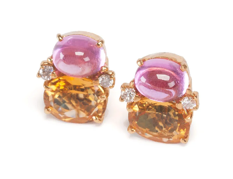 Vivid gem earrings-Medium GUM DROP™ Earrings with Cabochon Pink Topaz, Citrine and Diamonds