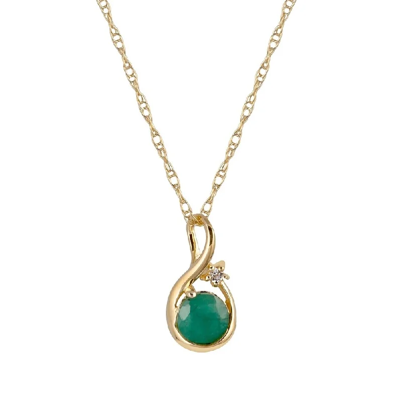 Oval shape necklaces-Viducci 10k Yellow Gold Genuine Round Emerald Pendant Necklace