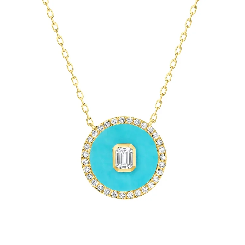 Cosmic charm necklaces-Joelle Diamond Medallion Necklace in Turquoise, 14K Gold