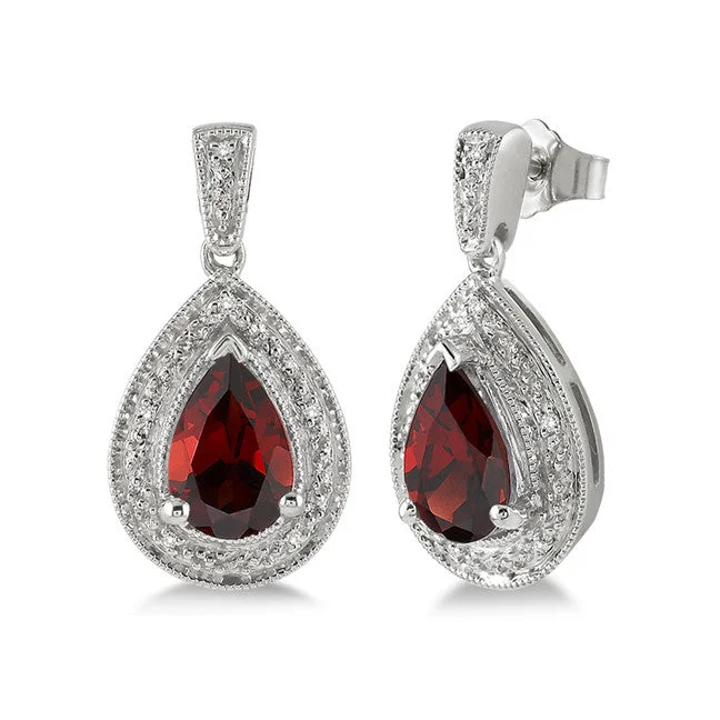 Large hoop earrings-Garnet & Diamond Earrings