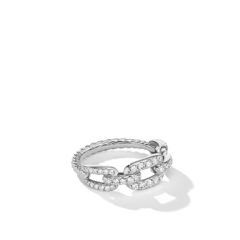 Subtle accent engagement rings-Stax Chain Link Ring in 18K White Gold with Pave Diamonds