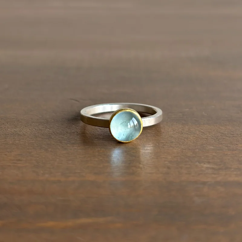 Round Aquamarine Cabochon Ring