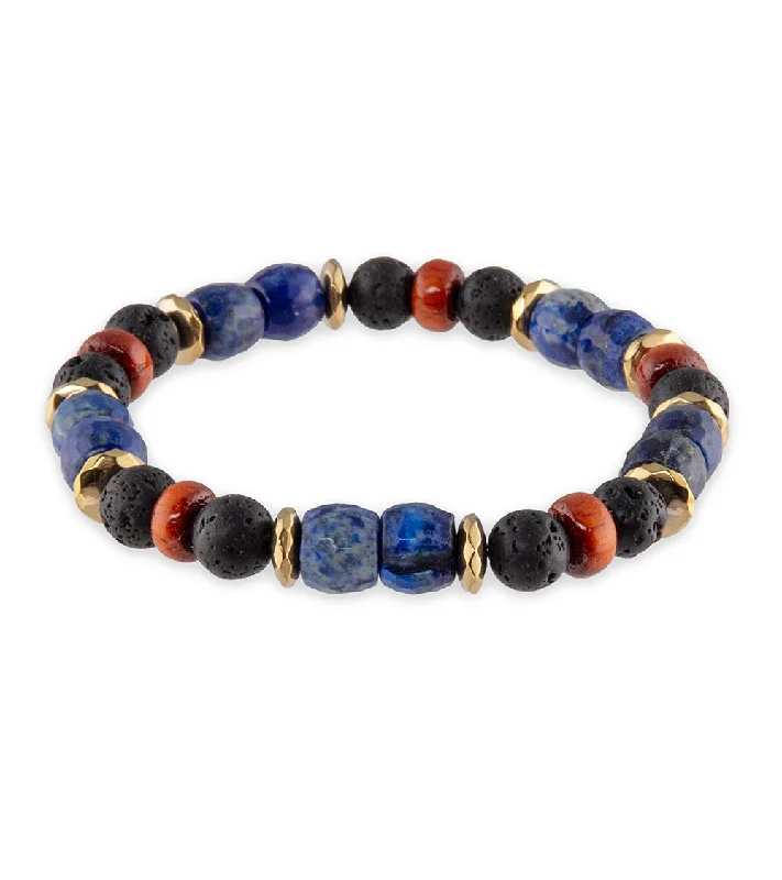 Vibrant enamel bangles-Lava, Lapis, Koa & Hematite Bracelet by Bergan