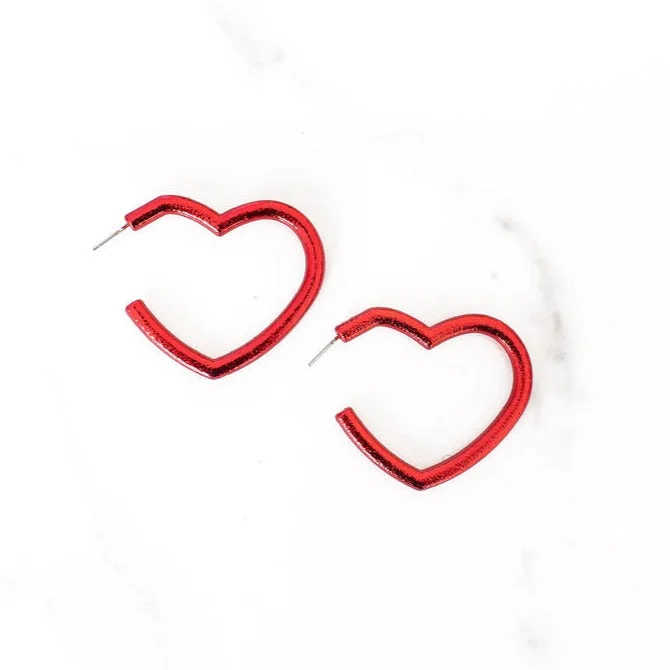 Pure crystal earrings-Red Open Heart Earrings