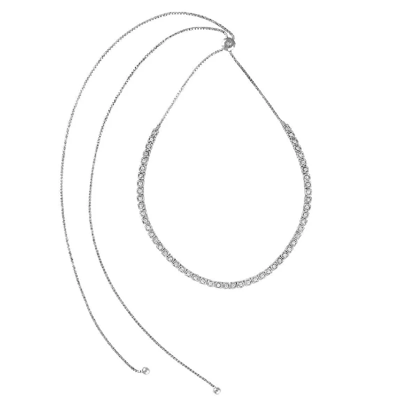 Soft silk necklaces-Joelle Diamond Bolo Choker Necklace 14K White Gold 2.00ct Adjustable