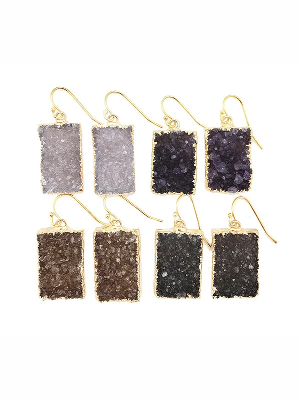 Half moon earrings-Double Druzy Rectangle Earrings