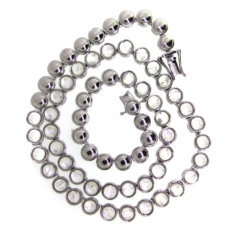 Tide pattern necklaces-925 Sterling Silver Rainbow Moonstone Necklace