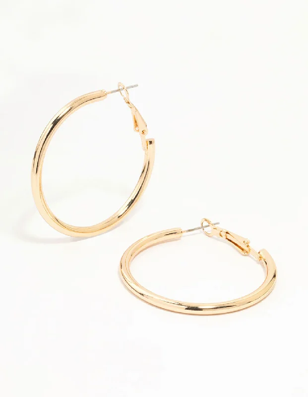 Fine triangle earrings-Gold Narrow Hinge Hoop Earrings