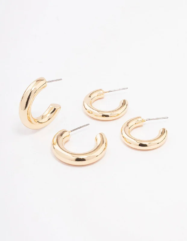 Bead weave earrings-Gold Chubby Hoop Earring Pack