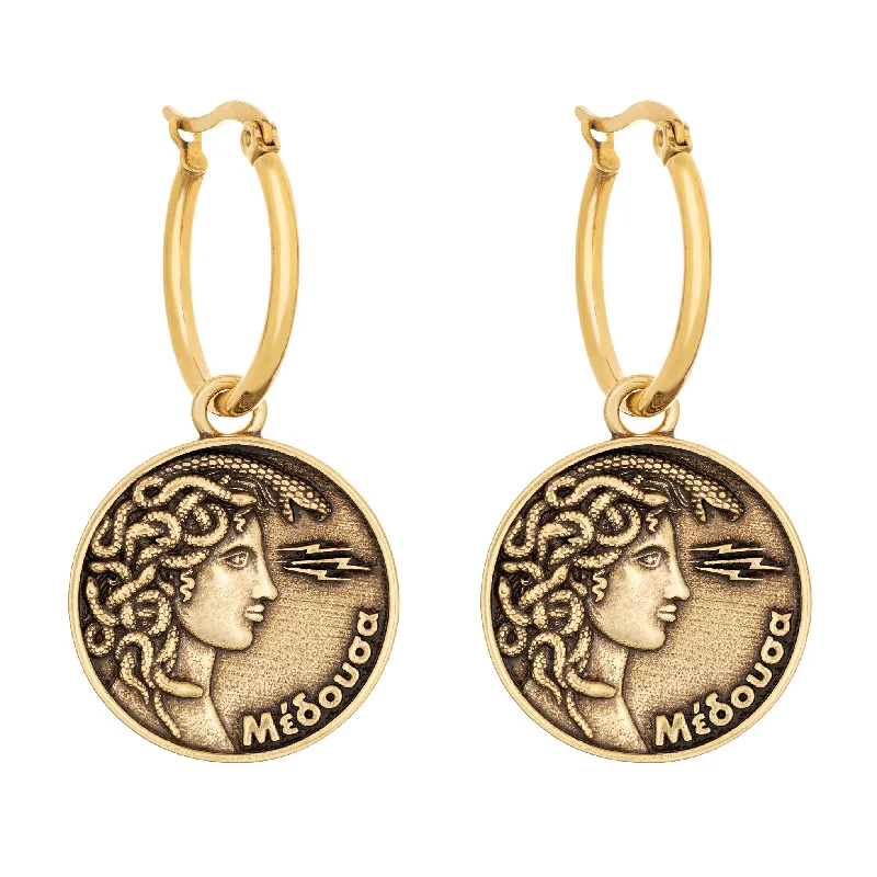 Light drop earrings-Medusa Coin Earrings