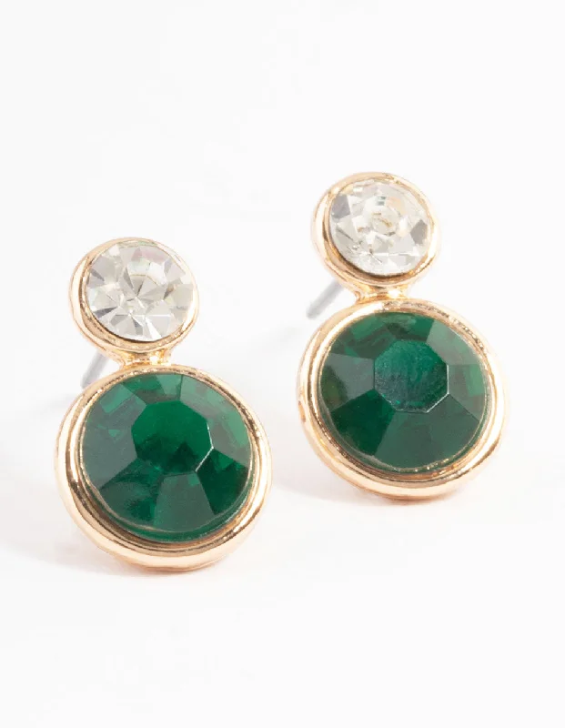 Fine triangle earrings-Green Two Stone Round Stud Earrings