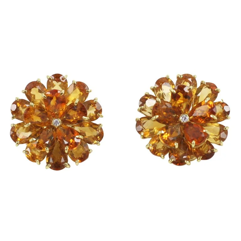 Trekker feather earrings-Citrine Double Tier Flower Earrings with Diamond