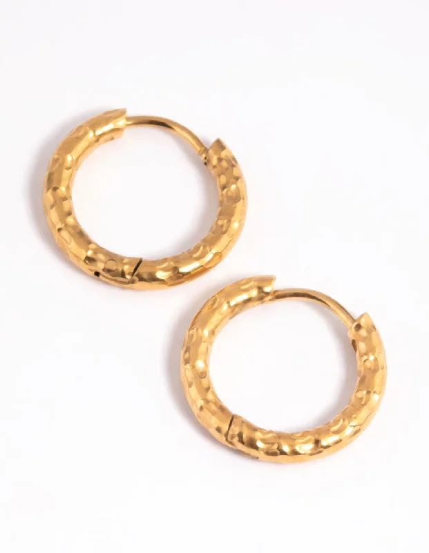 Thin pearl earrings-Waterproof Gold Plated Stainless Steel Molten Huggie Hoop Earrings