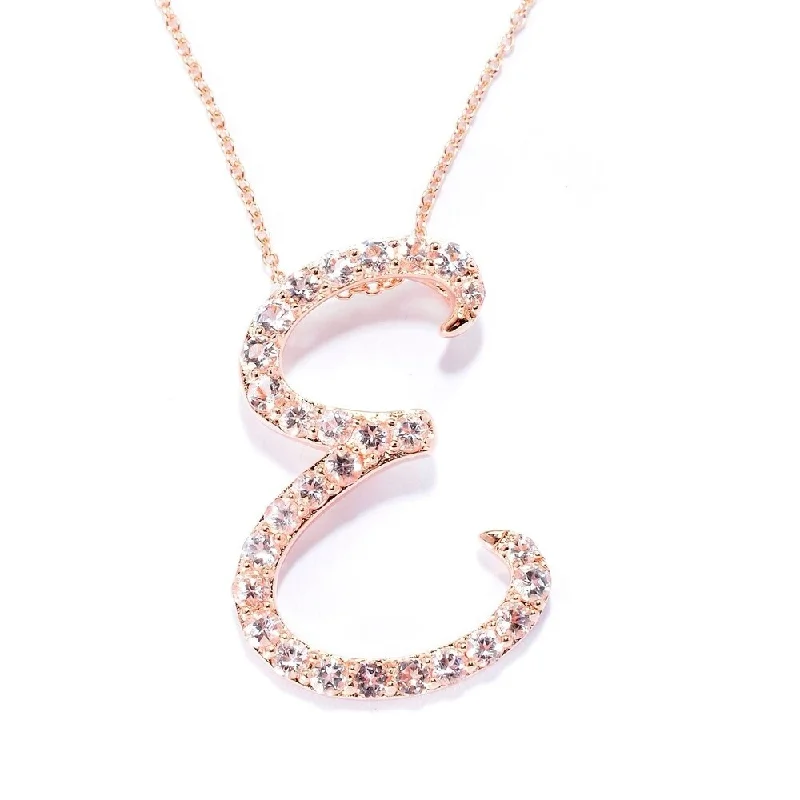 Bold cross necklaces-18k Rose Gold over Sterling Silver Round Morganite Initial E Necklace