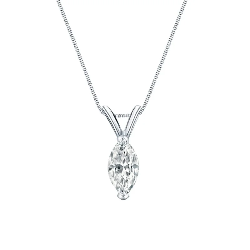 Satin gold necklaces-Auriya Platinum 0.50ctw Marquise Solitaire Lab Grown Diamond Necklace V-End Prong (H-I VS) - 0.5