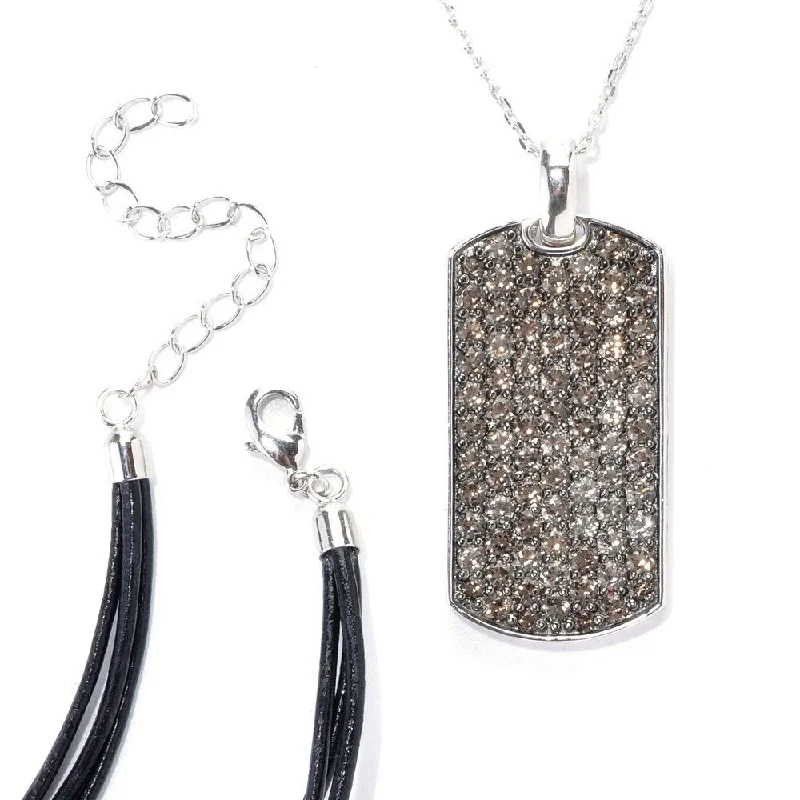 Secure clasp necklaces-Sterling Silver Pave Smoky Quartz Necklace with Chain and Cord