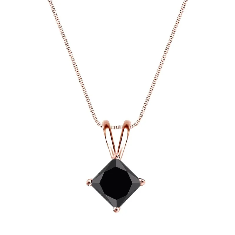 Amethyst stone necklaces-Auriya 3/4ctw Princess Cut Solitaire Black Diamond Necklace 14k Gold