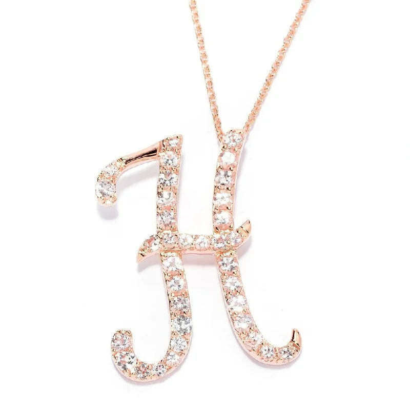 Lily flower necklaces-18k Rose Gold over Sterling Silver Round Morganite Initial H Necklace