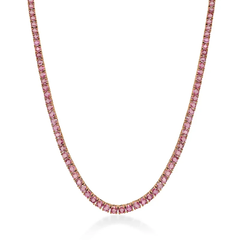 Multi-birthstone necklaces-Joelle Pink Sapphire Tennis Necklace 14K Gold 16 inches