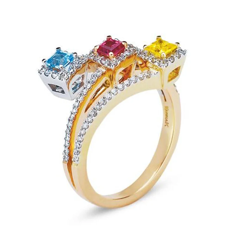 Topaz stone engagement rings-18K Tri Color Birthstone Ring With Diamonds And Colored Stones