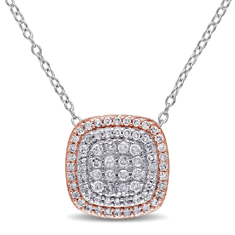 Radiant pearl necklaces-Miadora 2-Tone White and Rose Plated Sterling Silver 1/2ct TDW Diamond Grid Double Halo Necklace