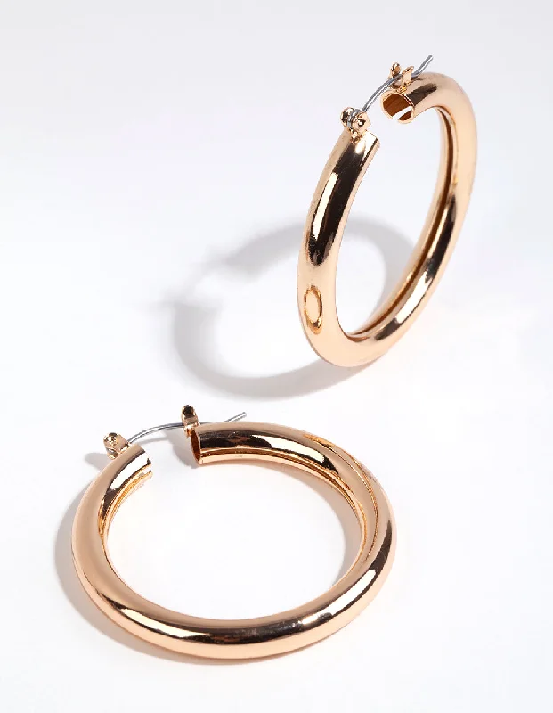 Deco design earrings-Gold Curved Medium Hoop Earrings