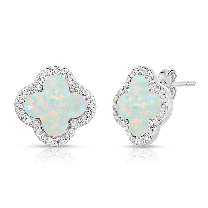 Swirl shape earrings-Clover Opal & White Sapphire Earrings