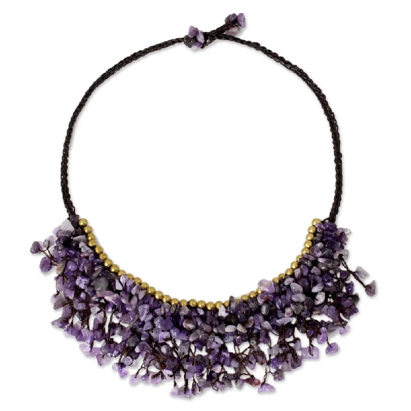 Worn medallion necklaces-Handmade Dance Party Amethyst Brass Necklace (Thailand)