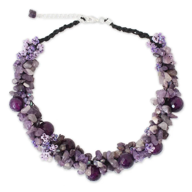 Mystic eye necklaces-Handmade Sterling Silver Amethyst Gush Purple Cluster Necklace (Thailand)