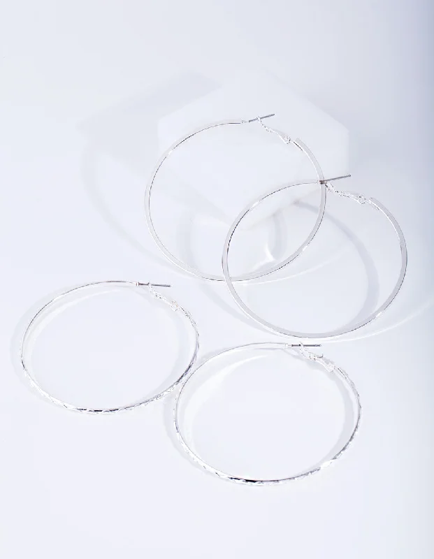 High gloss earrings-Silver Fine Hoop Earring Pack