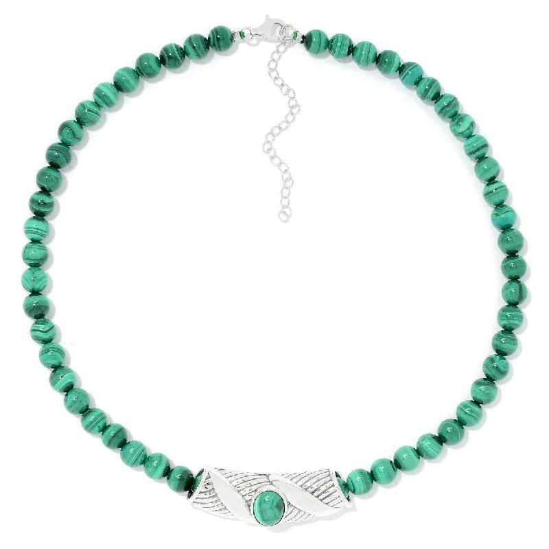 Agate gem necklaces-925 Sterling Silver Malachite Necklace